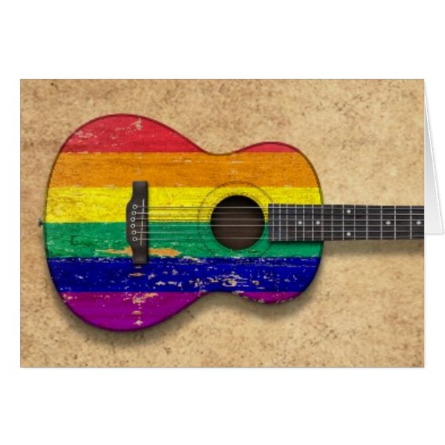 Cartão Guitarra acústica da bandeira gasta do orgulho gay (Frente Horizontal)