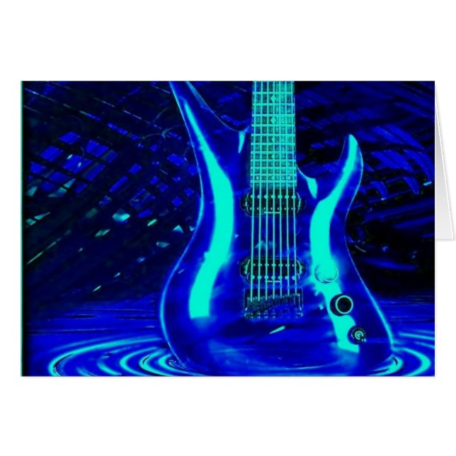 Cartão Guitarra azul de néon (Frente Horizontal)