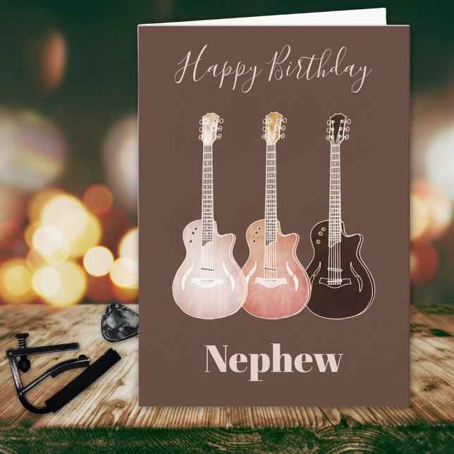 Cartão Guitarra Caipira Feliz Aniversário Sobrinho (Rustic country guitar happy birthday nephew personalized greeting card for teenage boy)