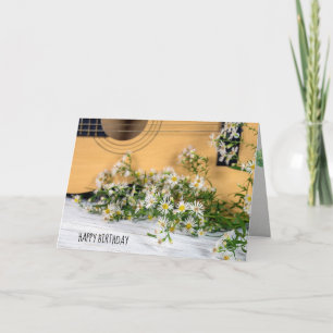 Cartão Guitarra de aniversário com flores silvestres