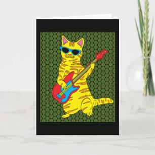 Cartão Guitarra de Brincação de Gato Retro