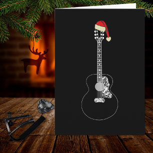 Cartão Guitarra de Natal minimalista legal preta e branca