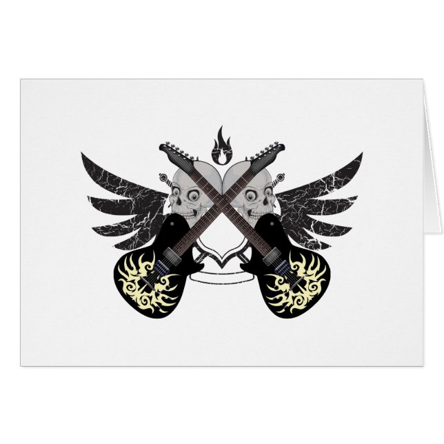 Cartão Guitarra e crânios cruzados (Frente Horizontal)