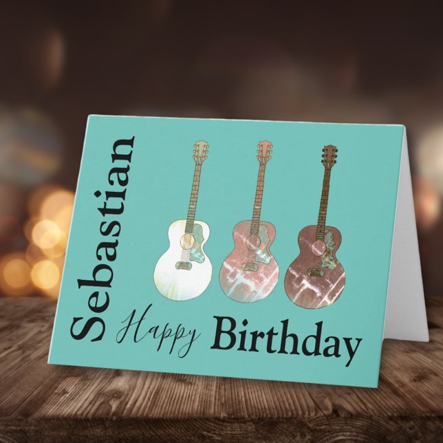 Cartão Guitarras Acústicas Clássicas Russas (Rustic acoustic guitar personalized happy birthday greetings card)