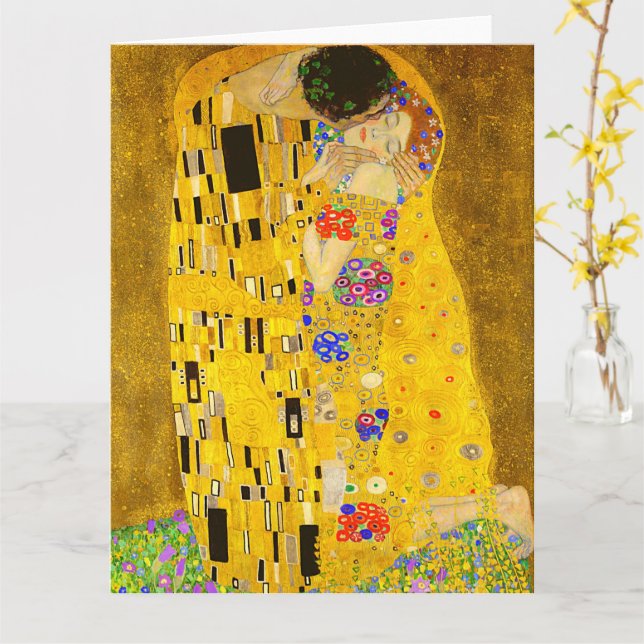 Cartão Gustav Klimt é o famoso quadro Beijo. (Flor Amarela)