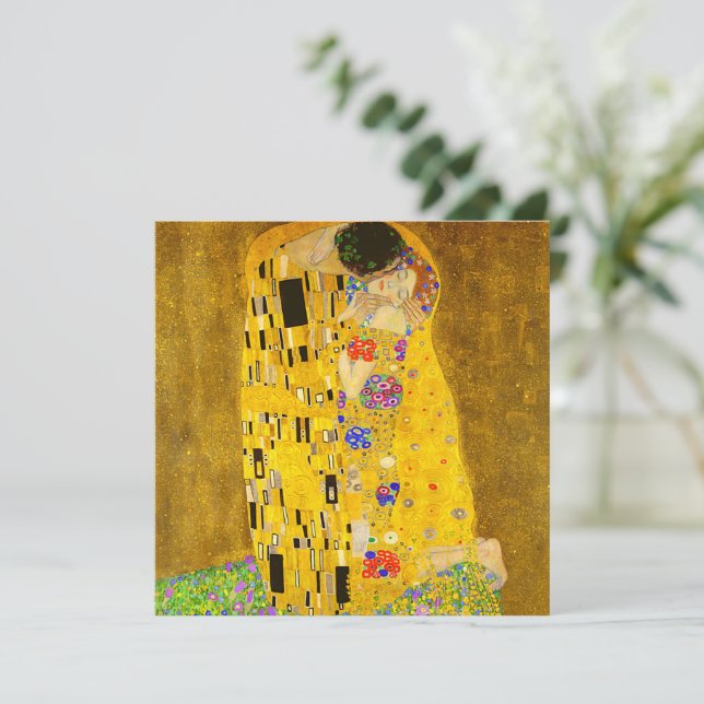 Cartão Gustav Klimt é o famoso quadro Beijo. (Em pé/Frente)