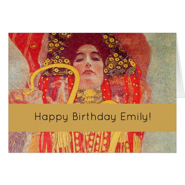 Cartão Gustav Klimt Red Woman Dourada pintura Cobra (Frente Horizontal)