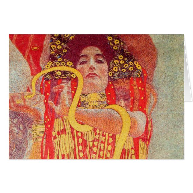 Cartão Gustav Klimt Red Woman Dourada pintura Cobra (Frente Horizontal)