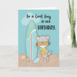 Cartão Guy Birthday Beach Funny Cool Raccoon<br><div class="desc">This card would be great to give a cool guy who loves to go surfing. He will definitely love the raccoon on the front of this card. Soon they will certainly become surf mates and will be riding the waves side by side.</div>