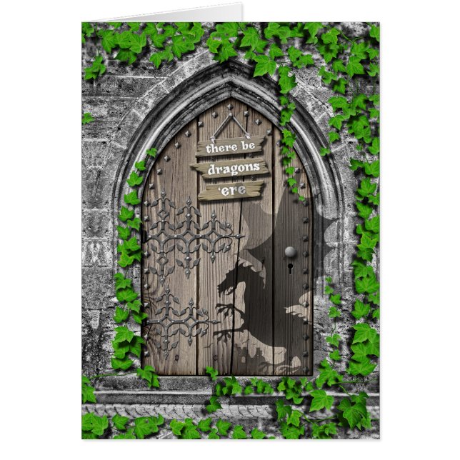 Cartão Há Dragões Rei Arthur Medieval Dragon Door (Frente)