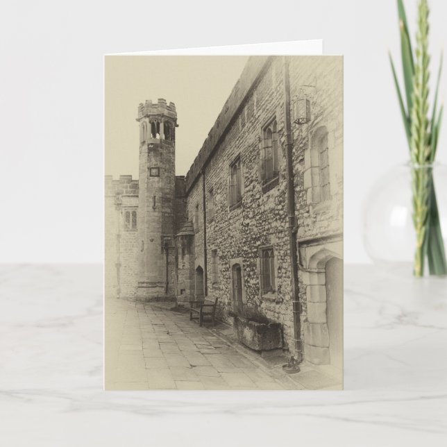 Cartão Haddon Hall tower sepia greetings card (Frente)