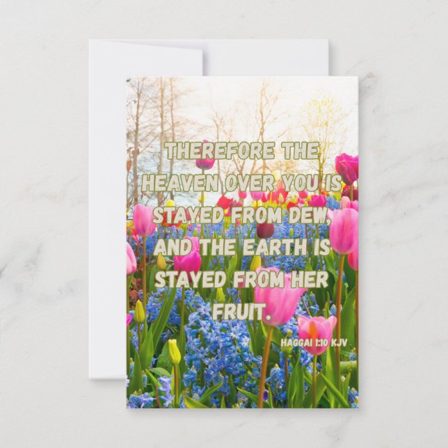 Cartão Haggai 1:10 KJV Bíblia Verso Christian Devotion Pi (Frente)