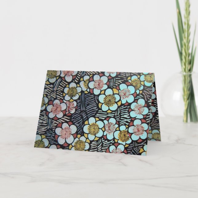 CARTÃO HAIKU/ PRETO ROSA ROSA AZUL FLORES DA PRIMAVERA (Frente)