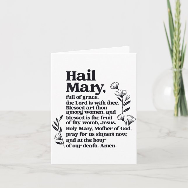 Cartão Hail Mary Prayer Marian Floral Christian Blessed M (Frente)