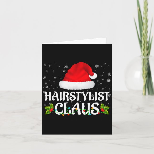 Cartão Hairstylist Claus Christmas Lights Pajama Family M (Frente)