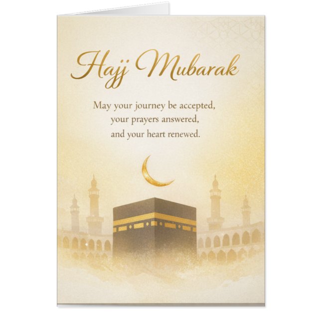 Cartão Hajj Mubarak Elegant Gold Kaaba Islamic Greeting  (Frente)