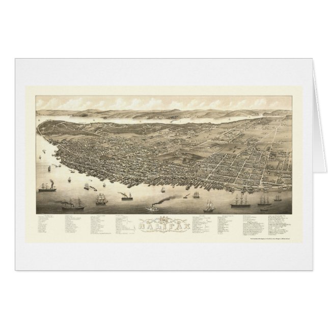 Cartão Halifax, NS, mapa panorâmico de Canadá - 1879 (Frente Horizontal)