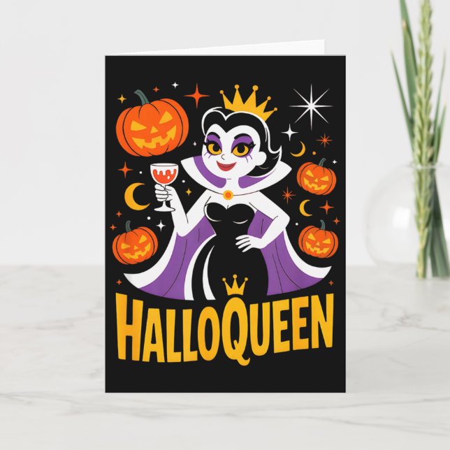 Cartão Halloqueen Retro Vamre Queen Halloween Pumpkins Ba (Frente)