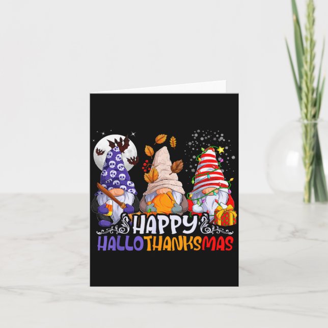 Cartão Hallothanksmas Gnomes Halloween Thanksgiving Chris (Frente)
