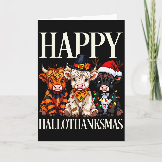 Cartão Hallothanksmas Highland Cow Halloween Thanksgiving (Frente)