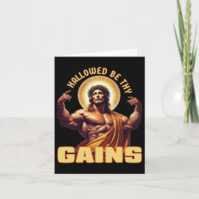Cartão Hallow Be Thains Gains Engraçado Gym Jesus Cristo (Frente)