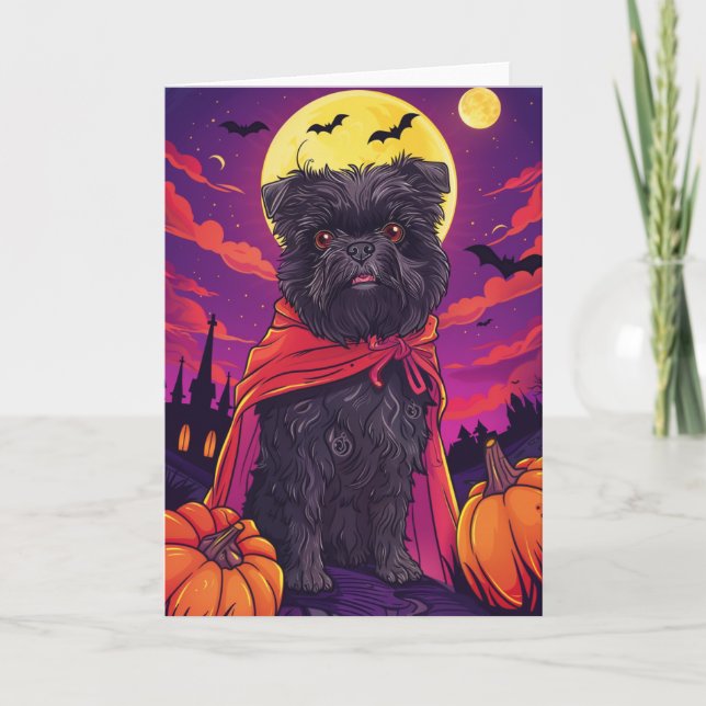 Cartão Halloween Affenpinscher Vampiro Pumpkins assustado (Frente)