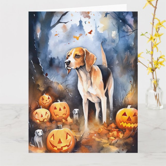 Cartão Halloween American English Foxhound Com Pumpkins (Flor Amarela)