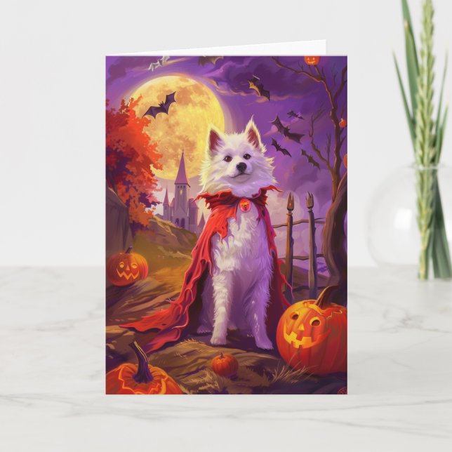 Cartão Halloween American Eskimo Pumpkins Scary (Frente)