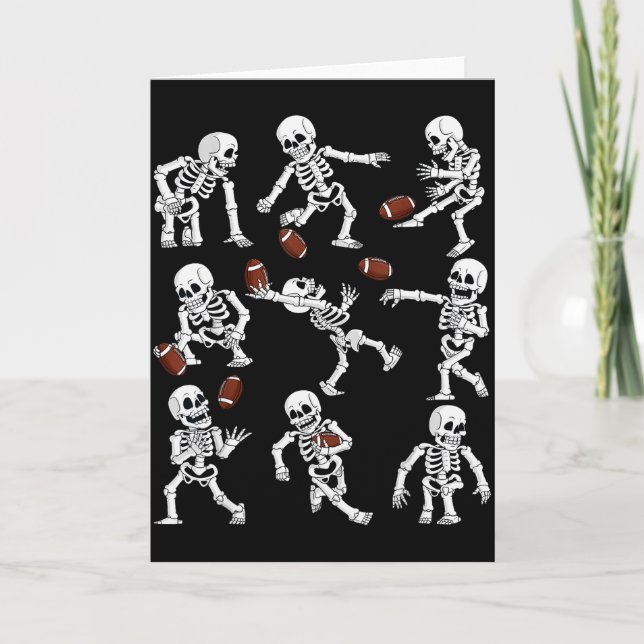 Cartão Halloween American Football Skeletons Funny Men Bo (Frente)