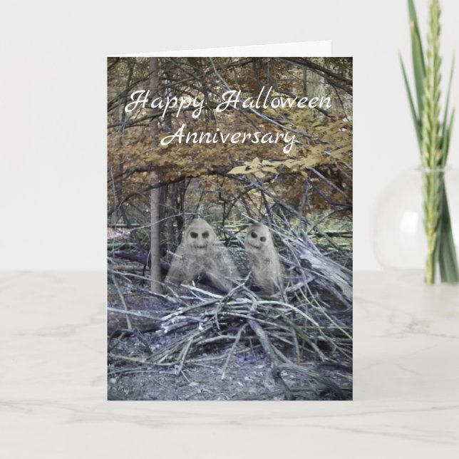 Cartão Halloween Anniversary card with ghosts. (Frente)