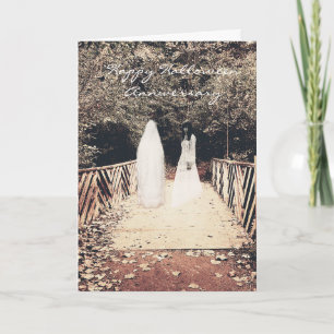 Cartão Halloween Anniversary On the bridge card with vers