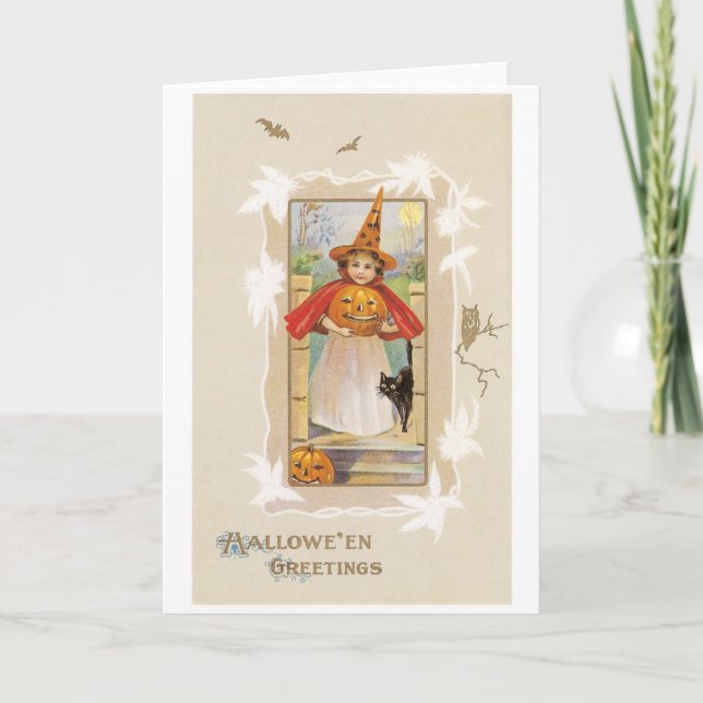Cartão Halloween antigo, bruxa (Frente)