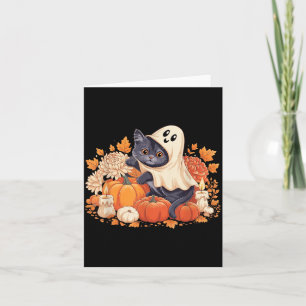 Cartão Halloween Antigo Fantasma Adorável Gato Preto Groo