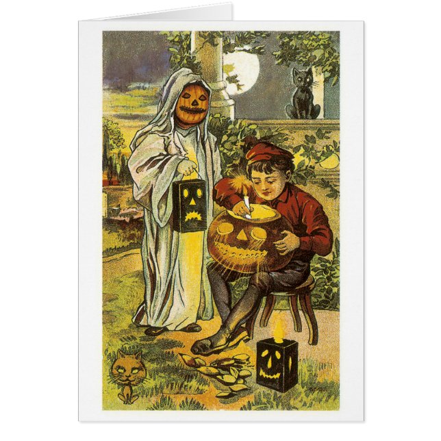 Cartão Halloween antigo, Jack-o-lanterno (Frente)