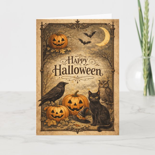 Cartão Halloween Antigo Ornamentado (Frente)