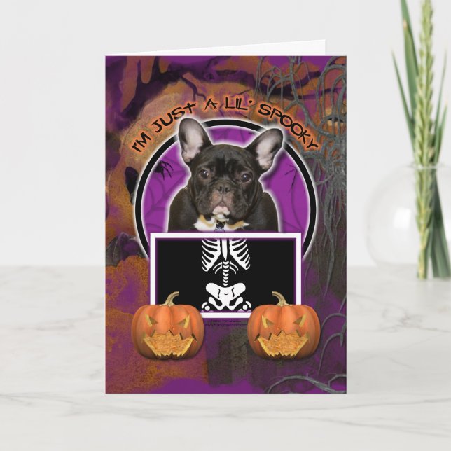 Cartão Halloween - Apenas um mauzinho - Frenchie - Teal (Frente)