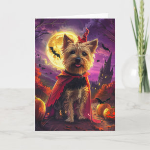 Cartão Halloween Australian Terrier Cães Abóboras Assusta