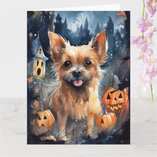 Cartão Halloween Australiano Terrier With Pumpkins Scary