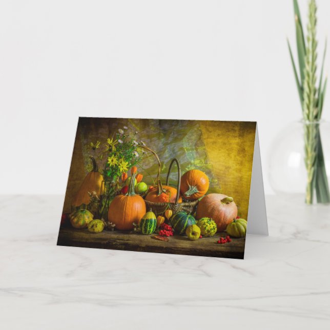 Cartão Halloween Autumn Fall Pumpkin Setting Table (Frente)