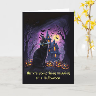 Cartão Halloween Away no College Cute Witchy Cat