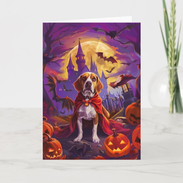 Cartão Halloween Beagle Dog Pumpkins assustado (Frente)