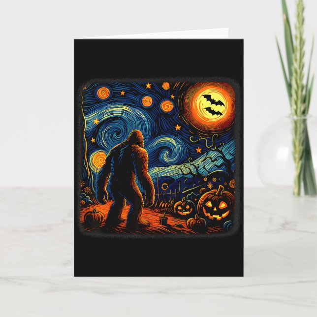 Cartão Halloween Bigfoot Starry Night Van Gogh Sasquatch  (Frente)