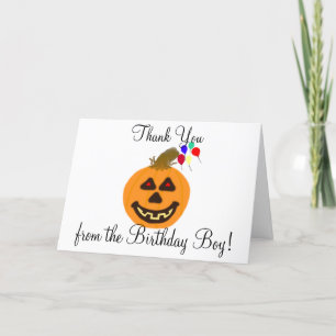 Cartão Halloween Birthday Boy Obrigado Pumpkin Balloons