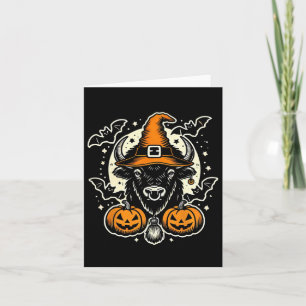 Cartão Halloween Bison Spooky Witch Hat E Pumpkins Art