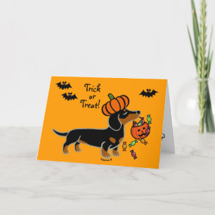 Cartão Halloween Black and Tan Smooth Haired Dachshund