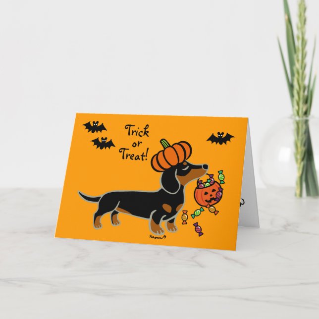 Cartão Halloween Black and Tan Smooth Haired Dachshund (Frente)