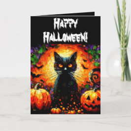 Cartão Halloween Black Cat & Jack-O-Lanterns Personalizad