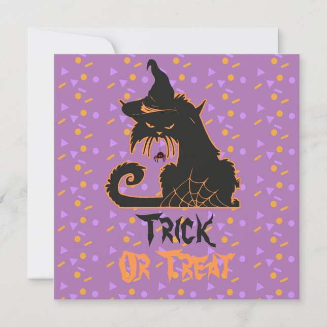 Cartão Halloween Black Cat Witch Spooky Spider Confetti (Frente)