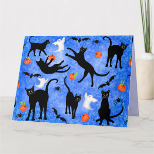 Cartão Halloween Black Cats Ghosts Bats Big Greeting Card