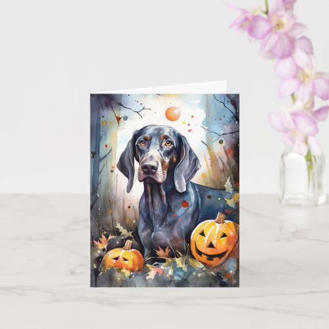 Cartão Halloween Bluetick Coonhound Com Pumpkins Assustad (Orquídea)